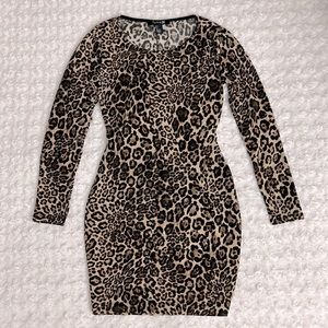Forever 21 Leopard Mini Dress Long Sleeve Fitted